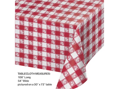 Creative Converting 54" x 108" Plastic Table Cover, Red Gingham, 3/Pack (DTC39188TC)