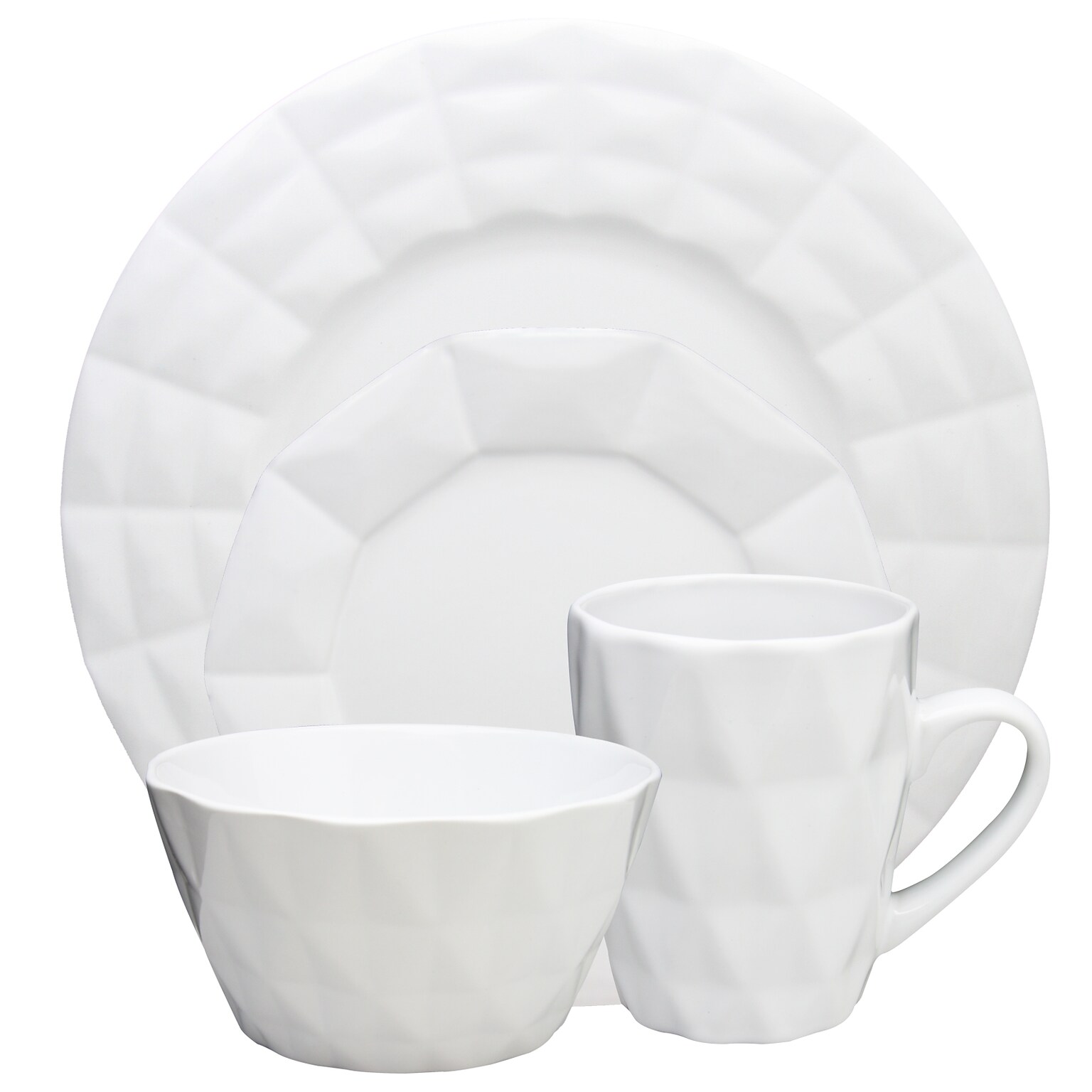 Elama Retro Chic 16-Piece Stoneware Dinnerware Set White  ELM-RETROCHIC-WHITE