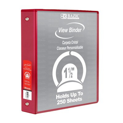 Bazic 1 1/2" 3-Ring View Binders, Red, 6/Pack (BAZ4143-6)