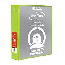 Bazic 1.5 3-Ring View Binder, Lime Green, Pack of 6 (BAZ4144-6)