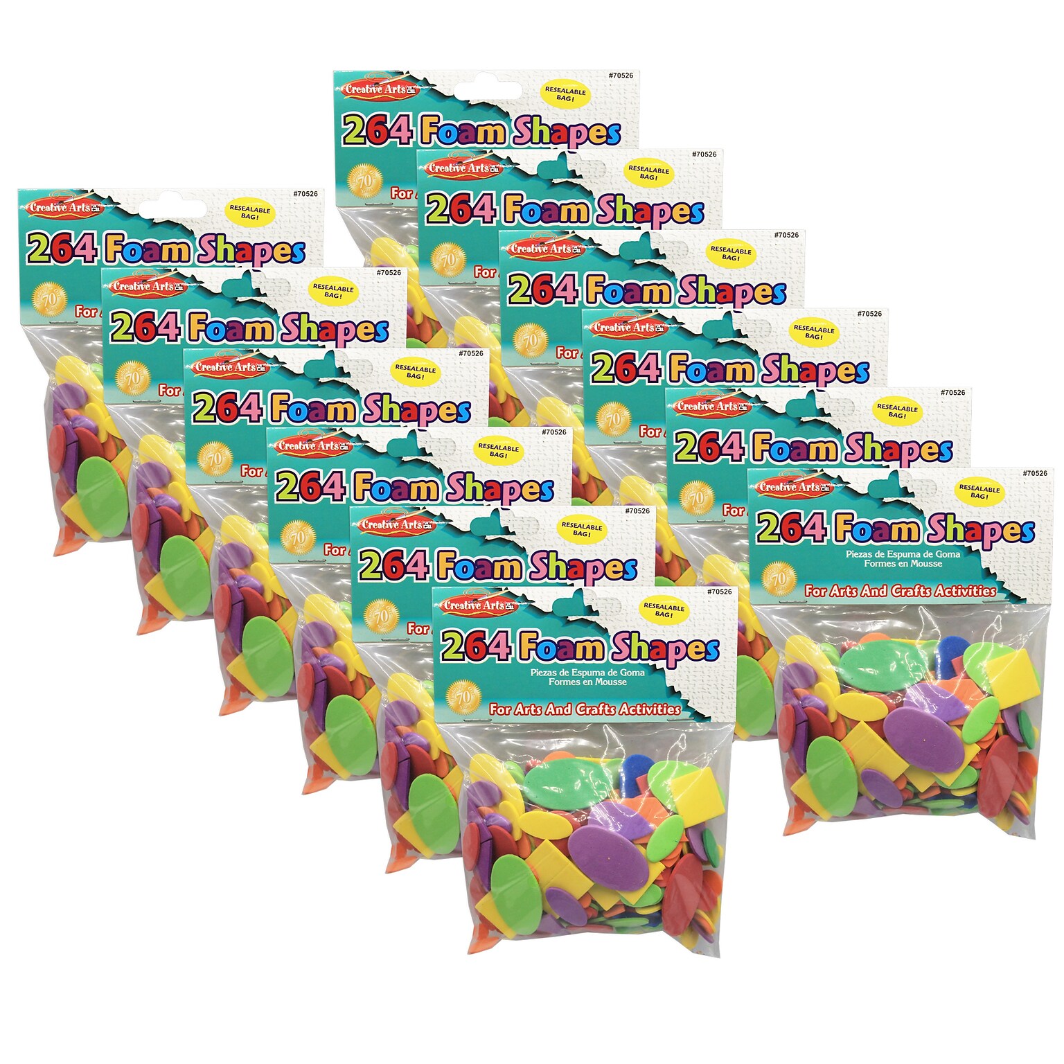 CLI Assorted Foam Shapes, 264/Pack, 12 Packs (CHL70526-12)
