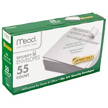 Mead Press-It Seal-It Security, #6, Envelopes, 3-5/8 x 6-1/2, White, 55/Box, 12 Boxes (MEA75030-12