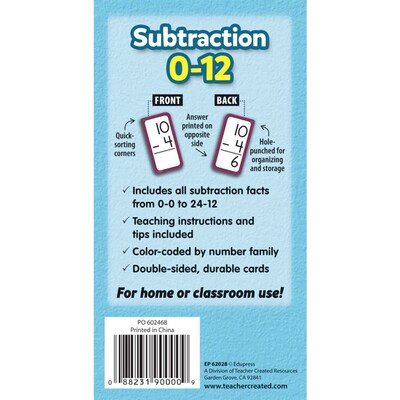 Edupress™ Subtraction: All Facts 0-12 Flash Cards, 170 Cards (TCR62028)