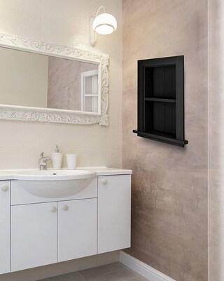 AdirHome Wood Bathroom Recessed Wall Shelf, 12.75"W, Black, 2/Pack (515-01-BLK-2PK)