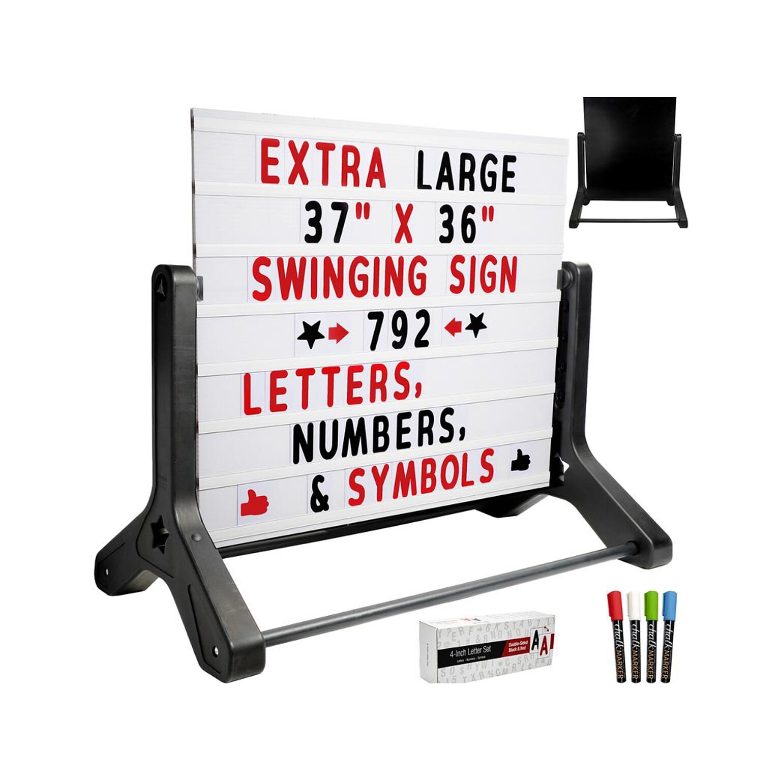 Excello Global Products Changeable Message Indoor/Outdoor Swinging Sidewalk Sign, 43.75 x 42, Black/White/Red (EGP-HD-0193-OS)