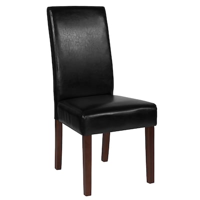 Flash Furniture Greenwich Series Mid-Century Modern LeatherSoft Parsons Dining Chair, Black (QYA3790