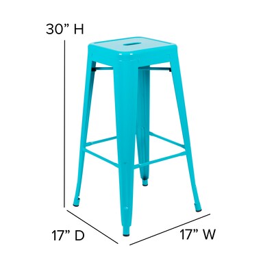 Flash Furniture Cierra Industrial Metal Indoor Bar Stool without Back, Teal, 4-Pieces/Pack (4ET3132030TLR)