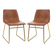 Flash Furniture Mid-Century Modern LeatherSoft Dining Chair, Light Brown, 2/Pack (ETER1834518LB)