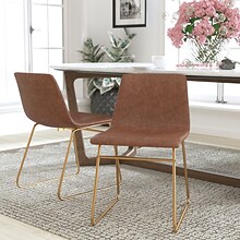 Flash Furniture Mid-Century Modern LeatherSoft Dining Chair, Light Brown, 2/Pack (ETER1834518LB)