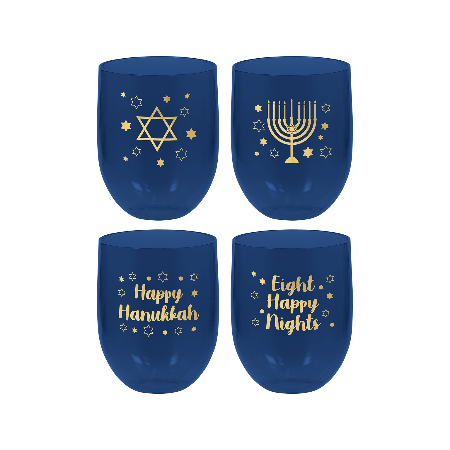 Amscan Hanukkah Stemless Drinking Glasses, Blue/Gold, 4/Pack (350578)