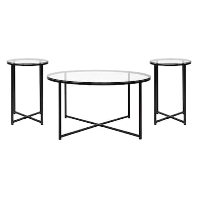 Flash Furniture Greenwich Collection 35.5 x 35.5 Living Room Accent Table Set, Clear/Matte Black (