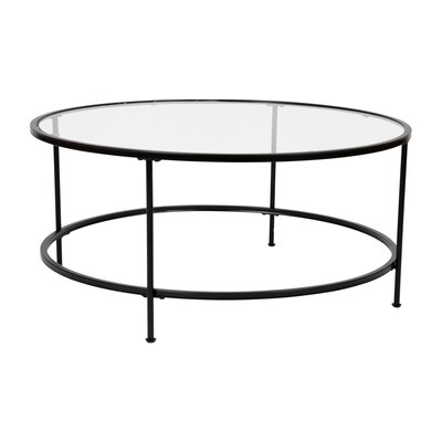Flash Furniture Astoria Collection 35.25 x 35.25 Living Room Coffee Table, Clear/Matte Black (NANJ