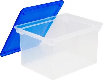 Storex File Storage Box with Snap-On Lid, Letter/Legal Size, Clear/Blue (STX61508U01C)