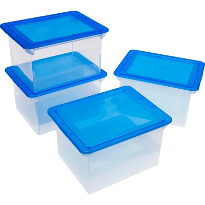 Storex File Storage Box with Snap-On Lid, Letter/Legal Size, Clear/Blue (STX61508U01C)