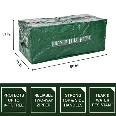 Fraser Hill Farm Holiday Heavy-Duty Storage Bag for Christmas Trees Up To 9 Feet, Green (FFSBTR060-RD1)