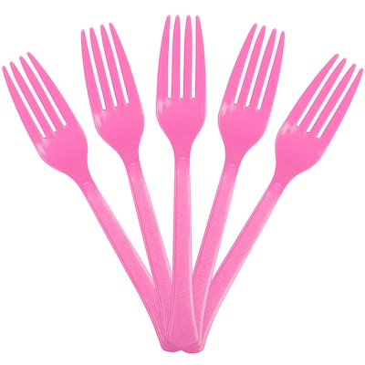 JAM PAPER Premium Utensils Party Pack, Plastic Forks, Fuchsia Pink, 48 Disposable Forks/Pack