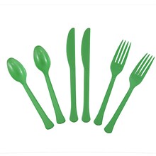 JAM PAPER Premium Extra Heavy Weight Cutlery , Assorted Utensils Set, Green, 24 Disposable Utensils/