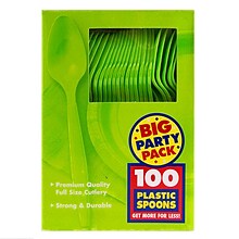 JAM PAPER Big Party Pack of Premium Plastic Spoons, Lime Green, 100 Disposable Spoons/Box