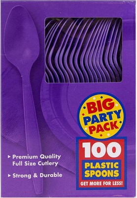 JAM PAPER Big Party Pack of Premium Plastic Spoons, Purple, 100 Disposable Spoons/Box