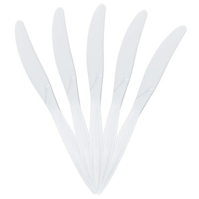 JAM PAPER Big Party Pack of Premium Plastic Knives, White, 100 Disposable Knives/Box
