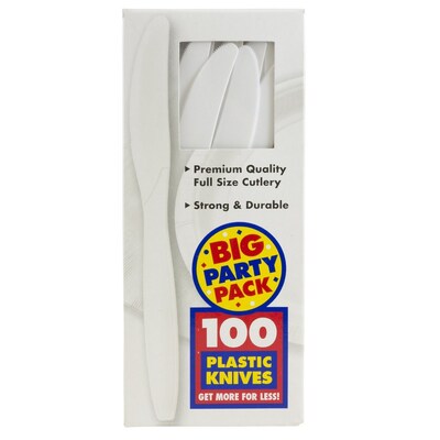 JAM PAPER Big Party Pack of Premium Plastic Knives, White, 100 Disposable Knives/Box