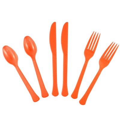 JAM Paper Premium Plastic Assorted Cutlery Set, Extra Heavy Weight, Orange, 24/Box (297C24OR)
