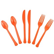 JAM Paper Premium Plastic Assorted Cutlery Set, Extra Heavy Weight, Orange, 24/Box (297C24OR)