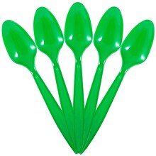 JAM PAPER Big Party Pack of Premium Plastic Spoons, Green, 100 Disposable Spoons/Box