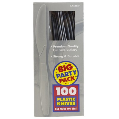 JAM PAPER Big Party Pack of Premium Plastic Knives, Silver, 100 Disposable Knives/Box