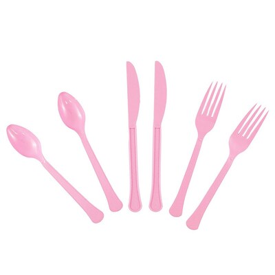 JAM PAPER Premium Extra Heavy Weight Cutlery , Assorted Utensils Set, Light Pink, 24 Disposable Utensils/Box