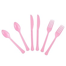 JAM PAPER Premium Extra Heavy Weight Cutlery , Assorted Utensils Set, Light Pink, 24 Disposable Uten