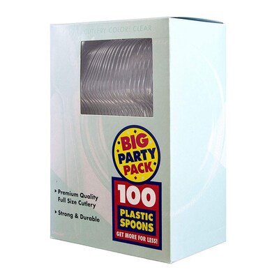 JAM PAPER Big Party Pack of Premium Plastic Spoons, Clear, 100 Disposable Spoons/Box