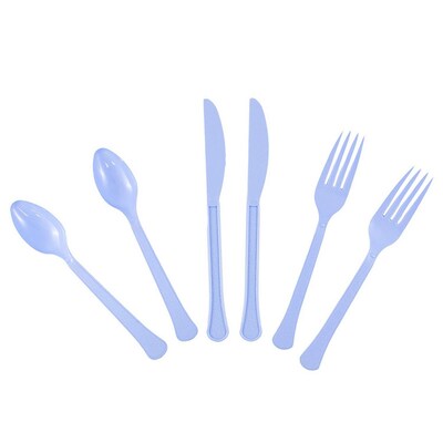 JAM PAPER Premium Extra Heavy Weight Cutlery , Assorted Utensils Set, Light Blue, 24 Disposable Utensils/Box
