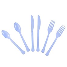 JAM PAPER Premium Extra Heavy Weight Cutlery , Assorted Utensils Set, Light Blue, 24 Disposable Uten
