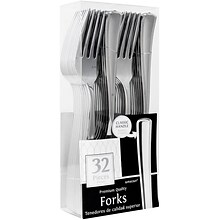 JAM PAPER Premium Utensils Party Pack, Plastic Forks, Metallic Stainless Silver, 32 Disposable Forks