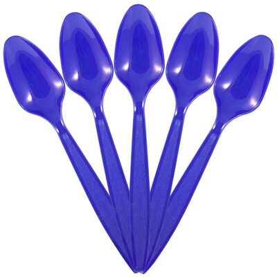 JAM PAPER Big Party Pack of Premium Plastic Spoons, Royal Blue, 100 Disposable Spoons/Box