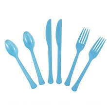 JAM Paper Premium Plastic Assorted Cutlery Set, Extra Heavy Weight, Caribbean Blue, 24/Box (297C24SB
