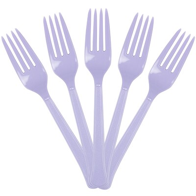 JAM PAPER Premium Utensils Party Pack, Plastic Forks, Light Purple / Lilac, 48 Disposable Forks/Pack