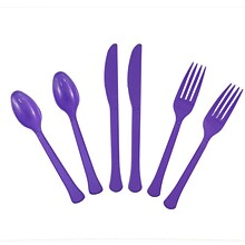 JAM Paper Premium Plastic Assorted Cutlery Set, Extra Heavy Weight, Purple, 24/Box (297C24PU)