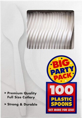 JAM PAPER Big Party Pack of Premium Plastic Spoons, Silver, 100 Disposable Spoons/Box