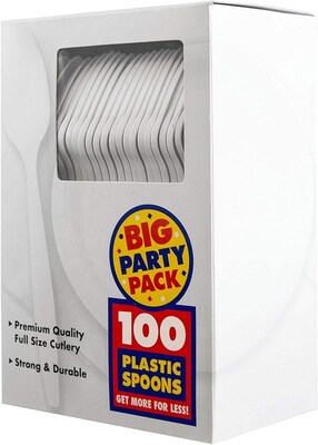 JAM PAPER Big Party Pack of Premium Plastic Spoons, Silver, 100 Disposable Spoons/Box
