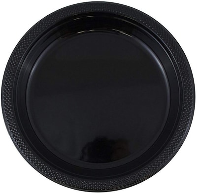 JAM PAPER Round Plastic Party Plates, Large, 10 1/4 inch, Black, 20/Pack