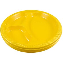 JAM PAPER Plastic 3 Compartment Divided Plates, Large, 10 1/4 inch, Yellow, 20/Pack