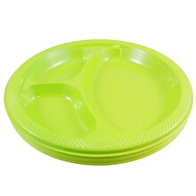 JAM PAPER Plastic 3 Compartment Divided Plates, Large, 10 1/4 inch, Lime Green, 20/Pack