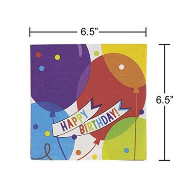 JAM PAPER Birthday Party Lunch Napkins, 6 1/2 x 6 1/2, Balloon Bash Design, 125 Napkins/Pack