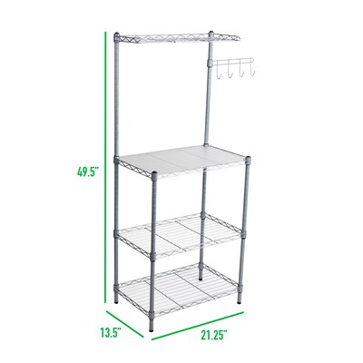 Mind Reader Alloy Collection 3 Tier Microwave Stand with Shelf and Hooks, Silver (MIC3T-SIL)