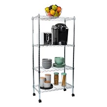 Mind Reader Metal 4-Tier Storage Shelves Garage Shelving Organization with Wheels, Silver (MET4TWHEE