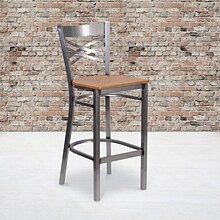 Flash Furniture HERCULES Series Traditional Metal X-Back Restaurant Barstool, Clear Coat/Natural Woo