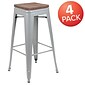 Flash Furniture Cierra Industrial Metal Indoor Bar Stool without Back, Silver, 4-Pieces/Pack (4ET31320W30SVR)