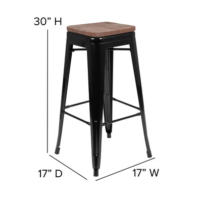 Flash Furniture Cierra Industrial Metal Indoor Bar Stool without Back, Black, 4-Pieces/Pack (4ET31320W30BKR)